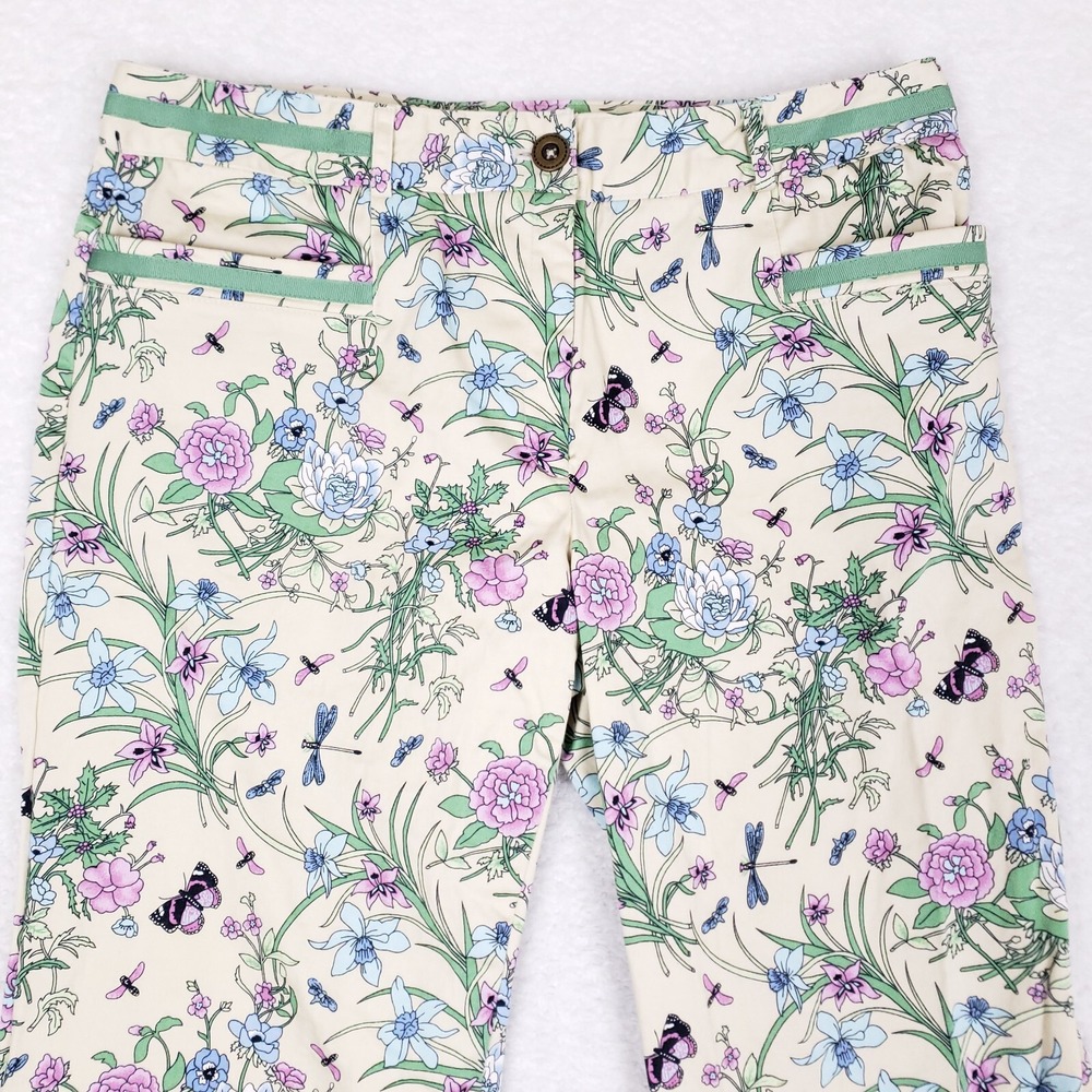 Casual Corner Pants Floral Print Straight Leg Size 6 Beige‎ Gardencore Y2K - Picture 2 of 10